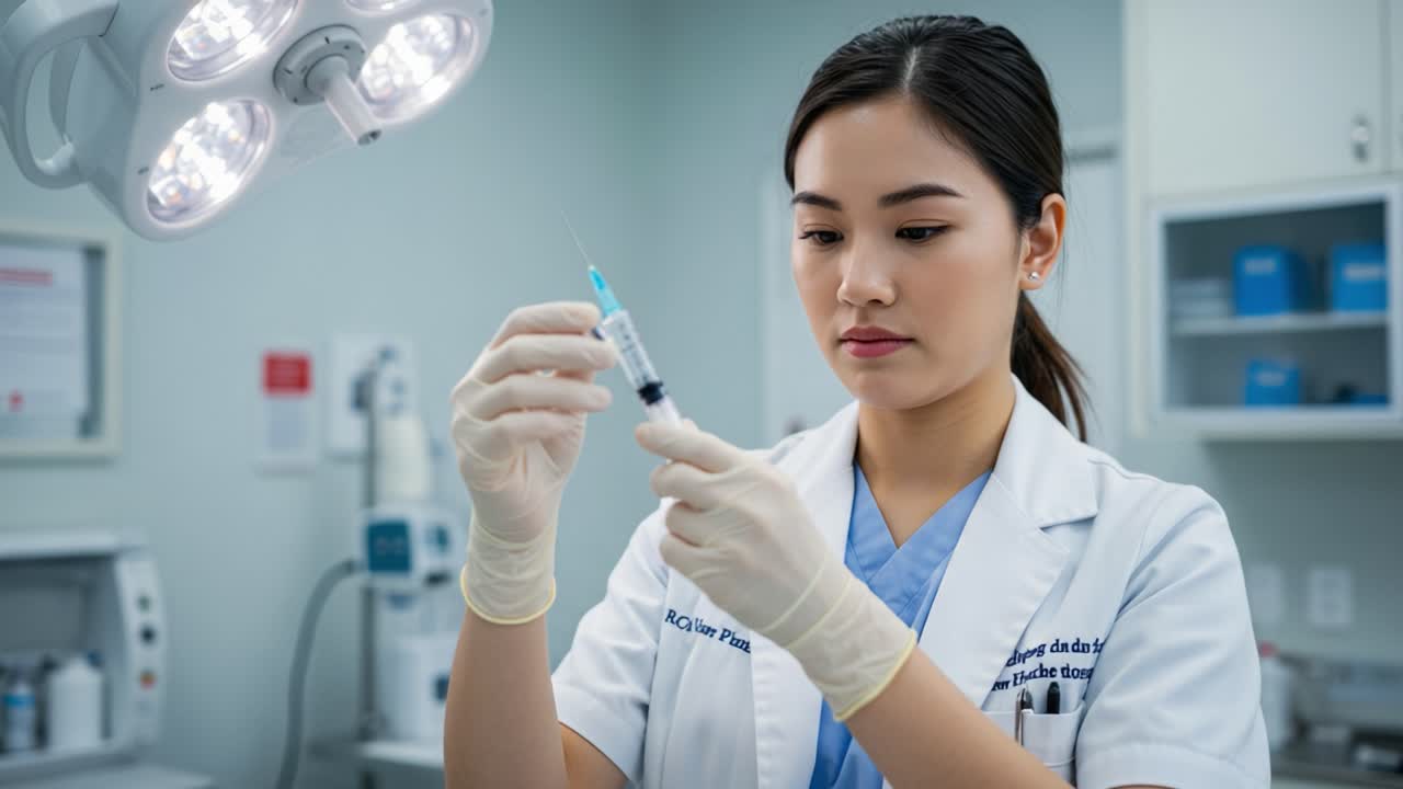 Medical Professional Preparing Injection in Clinical Setting: A Focused Approach to Patient Care and Health Procedures in a Modern Healthcare Environment