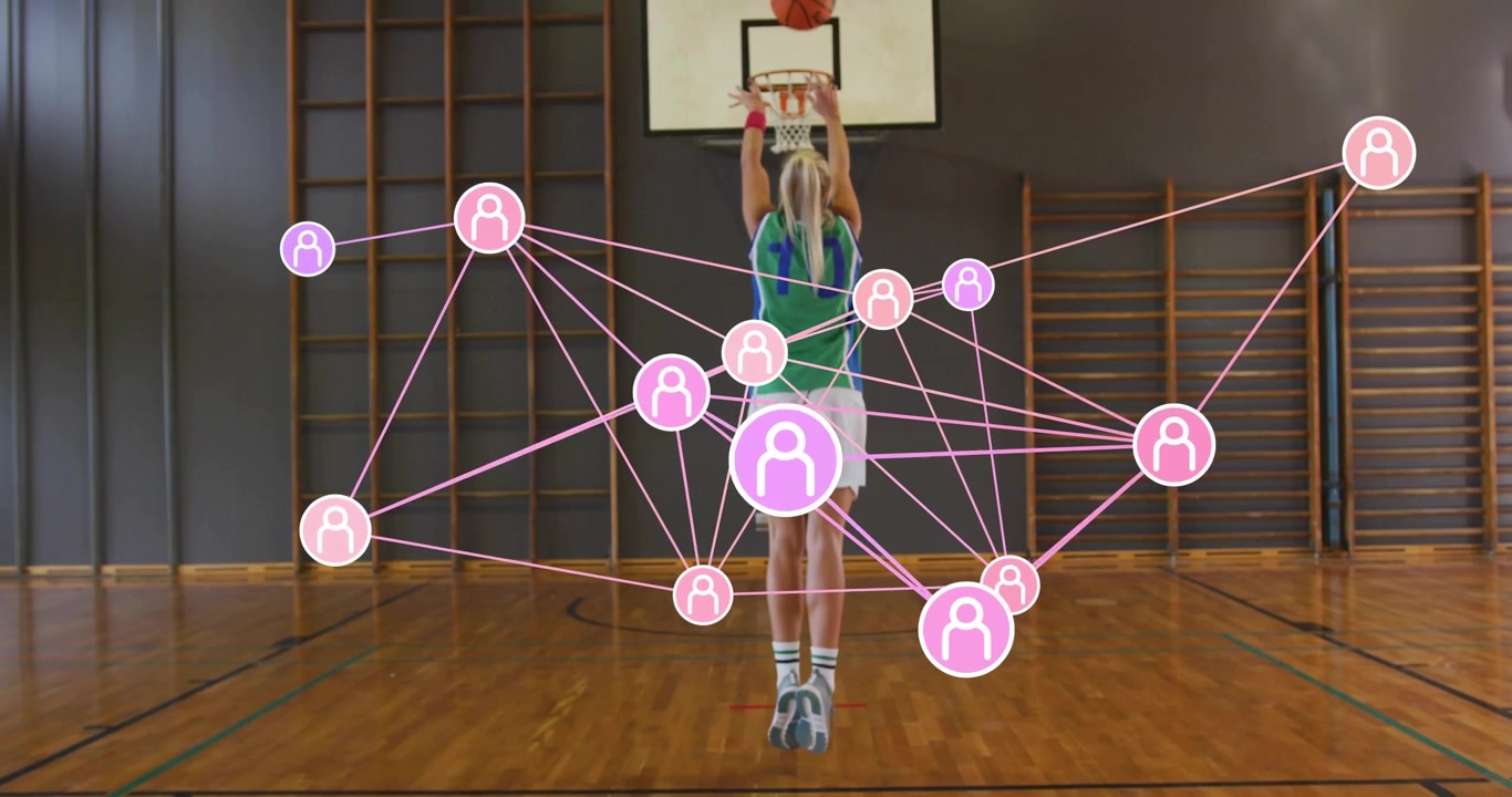 Athlete dribbling, initiating drive to hoop, executing jump shot, scoring in health