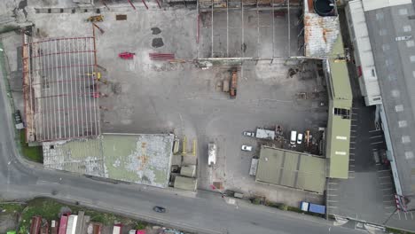 Burned-Thorntons-Recycle-And-Waste-Company-Warehouse-Getting-Rebuild-At-Dublin,-Ireland---aerial-top-down