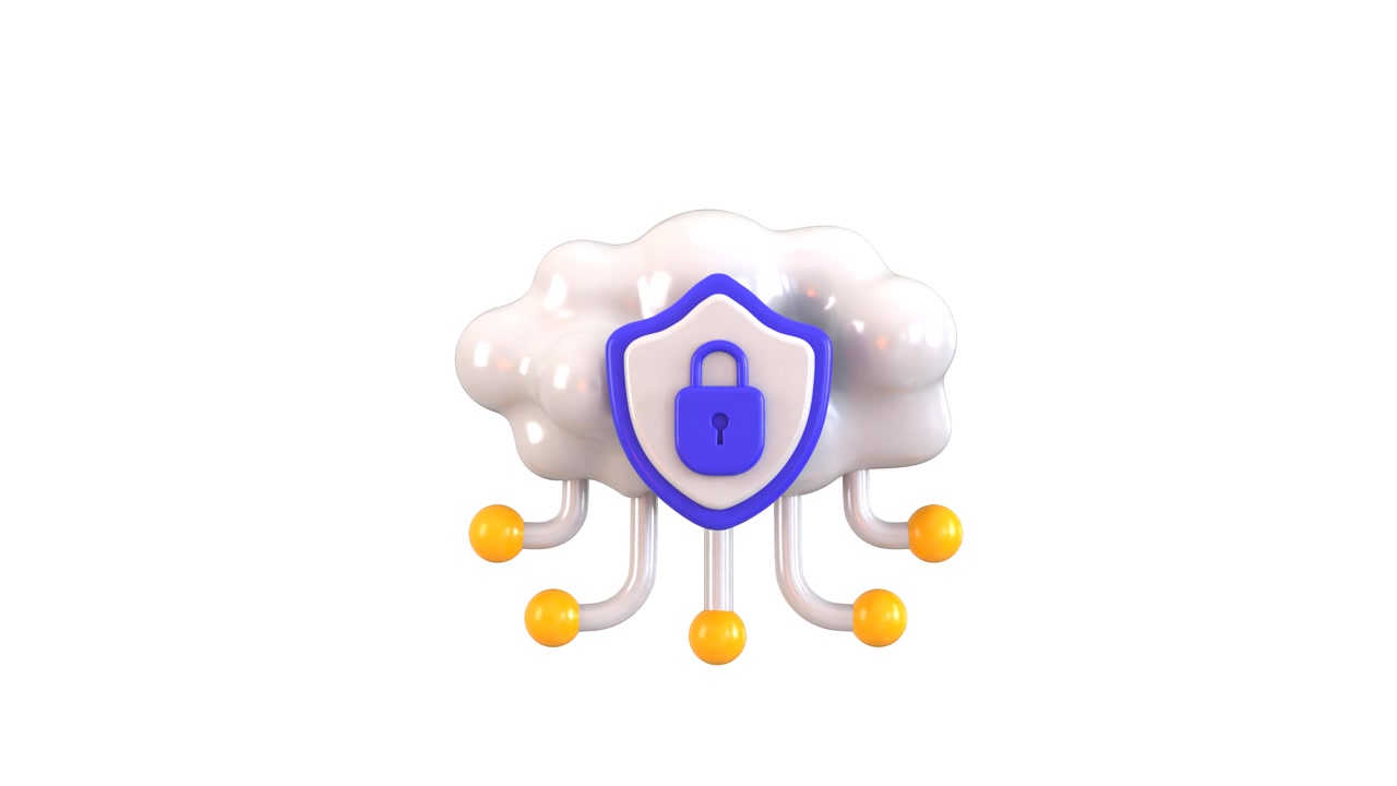 3D Cloud Computing Security Icon with Network Connections