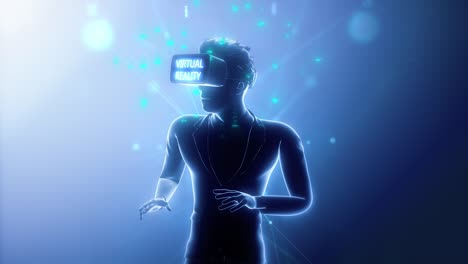 metaverse vr virtual reality game playing, man play metaverse virtual digital world technology game control with vr goggle future digital technology.matrix symbols. loopable.