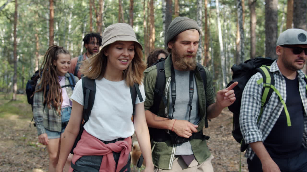 Group Hiking Adventure in the Forest