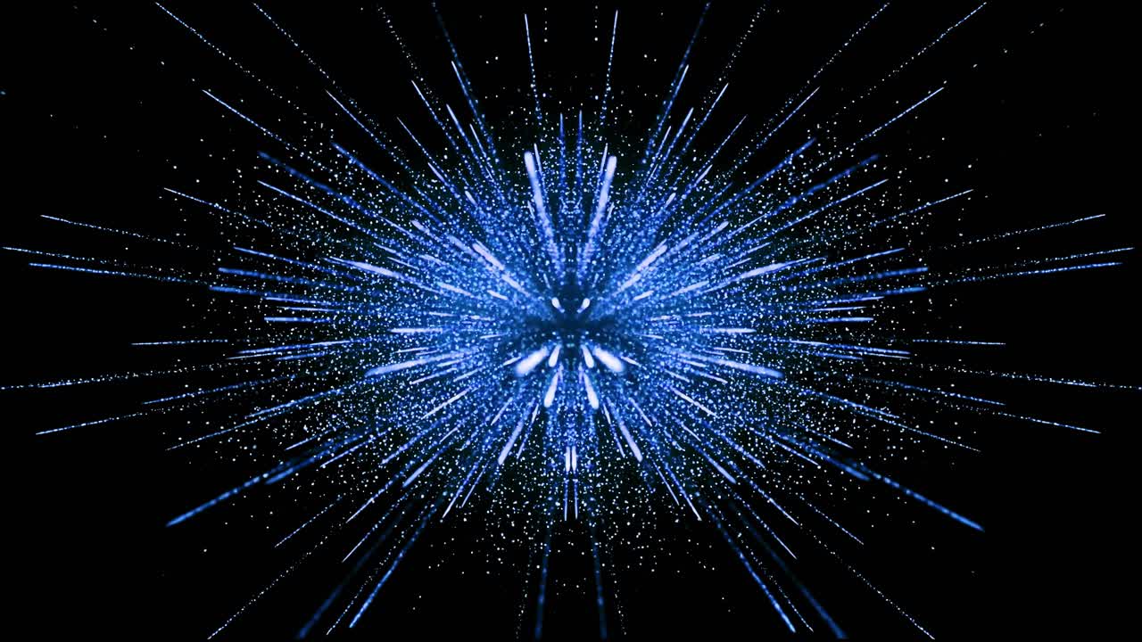 Cinematic 4k blue color circular shockwave energy blast with glowing particles and explosive motion on black background