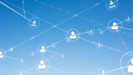 animation of network of connections with people icons over blue sky