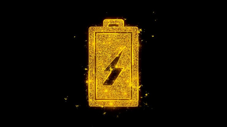 Icona Batteria Elettrica, Particelle Scintillanti su Sfondo Nero