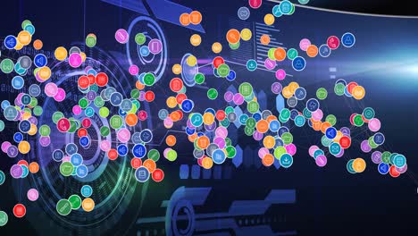 animación de la red de conexiones con iconos digitales sobre el procesamiento de datos en segundo plano