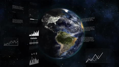 earth rotating surrounded by data charts and graphs, animation in school setting