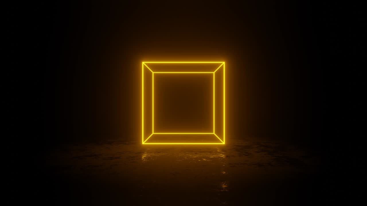 Rotating cube with orange neon edges. Simple motion graphic animated background