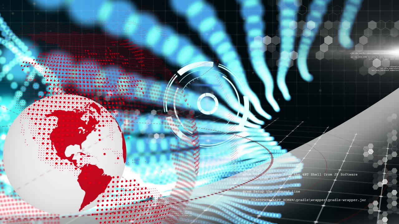 Animation of globe over data processing and network of connection