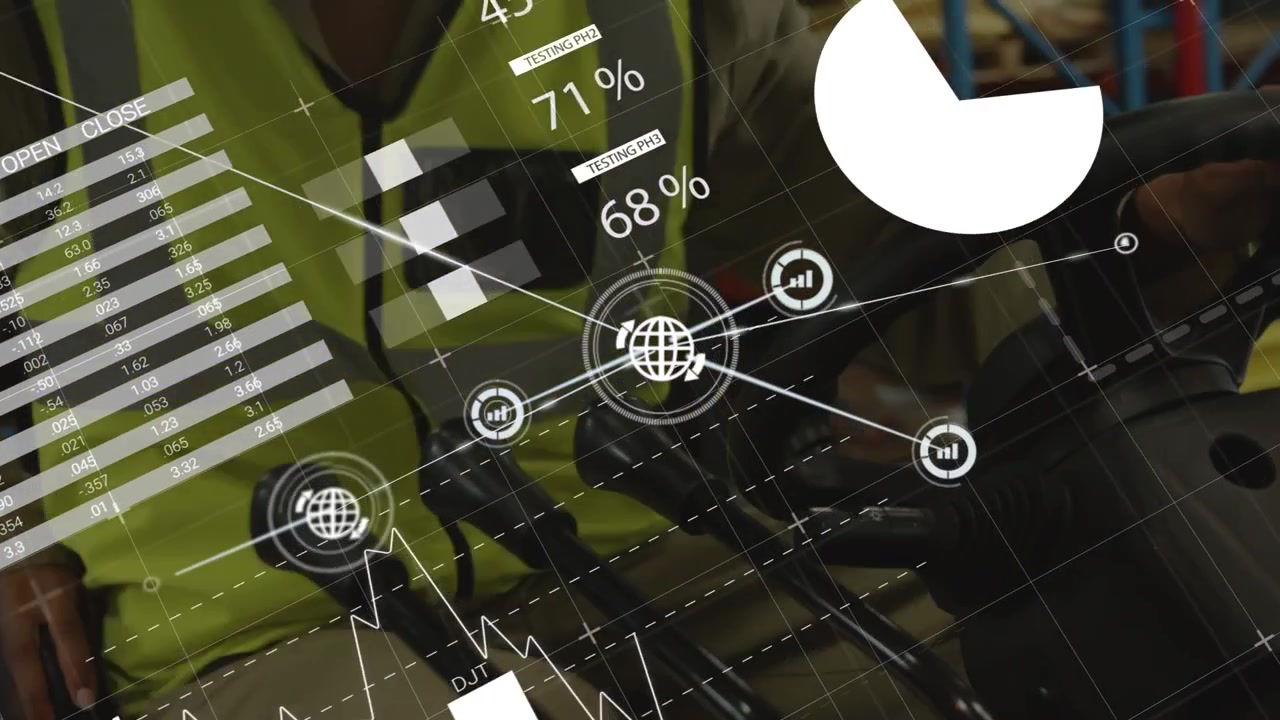 Animation af databehandling over kaukasisk arbejder på lager