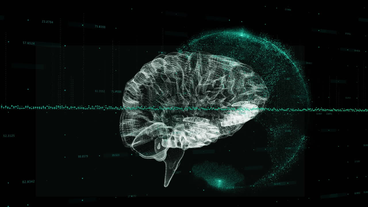 Digital brain against globe spinning