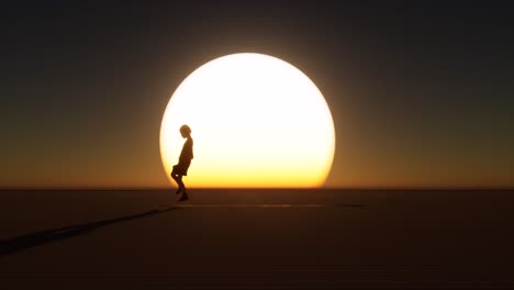 child kid silhouette on large sunset playing hopscotch