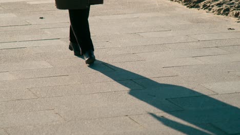 밝고 화창한 날 그림자 반사가 있는 공원을 천천히 걷는 남자 - 중간 샷