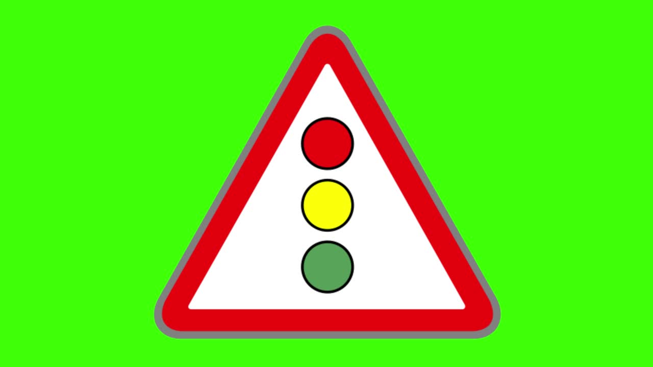 Green screen, road signs icon, traffic lights danger