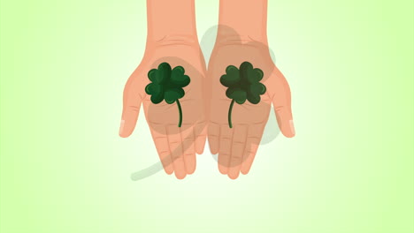 st patricks day animated card with hands lifting clovers