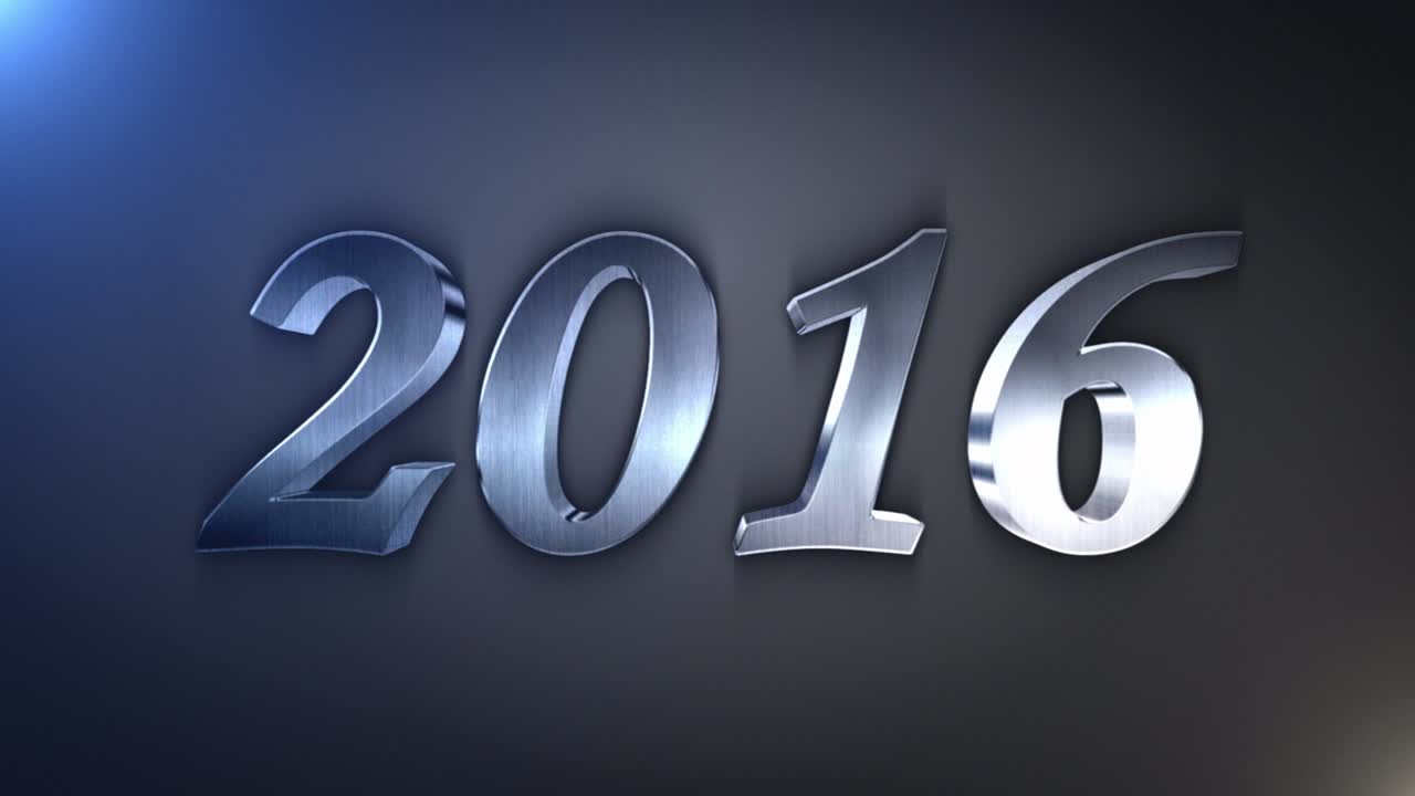 2016, texto de año nuevo metálico, con canal alfa, bucle, 4k