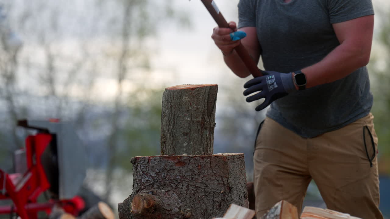 Close-up, Slow Motion Axe Equipment, Timber Strike, Manual Labour Task