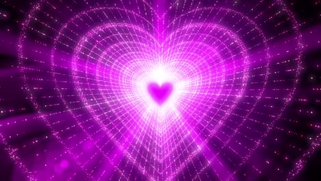 animación de bucle de partículas con forma de corazón, brillo de luz, golpe de neón y parpadeo