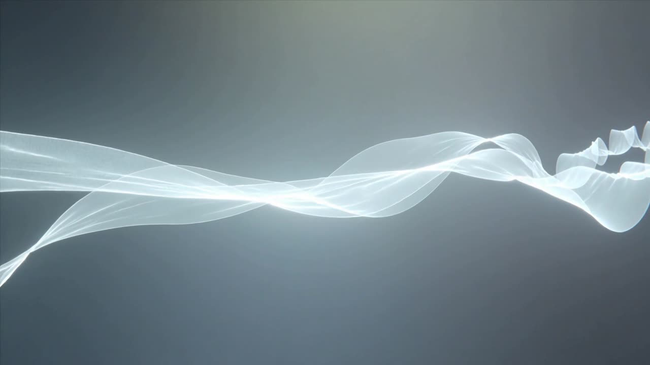 Gliding two sheer ribbons shifting right with playback starting over gray backdrop, forming seam