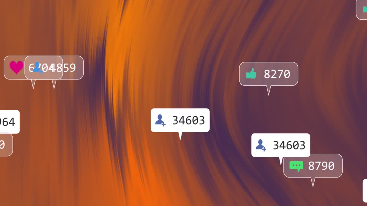 animación de iconos y números cambiantes en las barras de notificación sobre un fondo abstracto