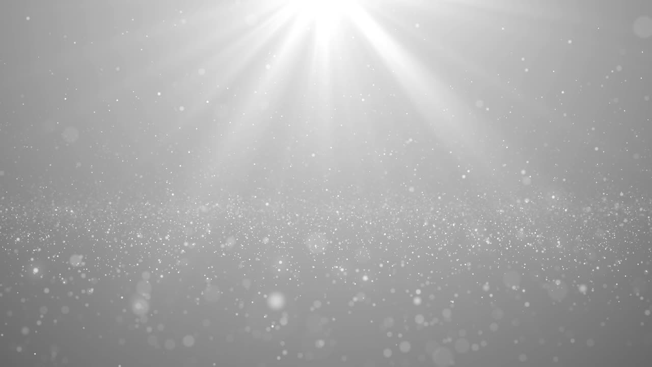 Sfondo astratto in loop con particelle bianche luminose, glitter, bokeh e polvere, per contesti aziendali