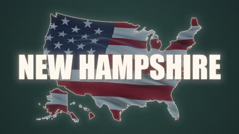 el estado de new hampshire. la bandera nacional 3d de los estados unidos ondeando. estados unidos new hampshire animación de bucle sin costuras. la bandera del estado de estados unidos de américa fondo de resolución hd.