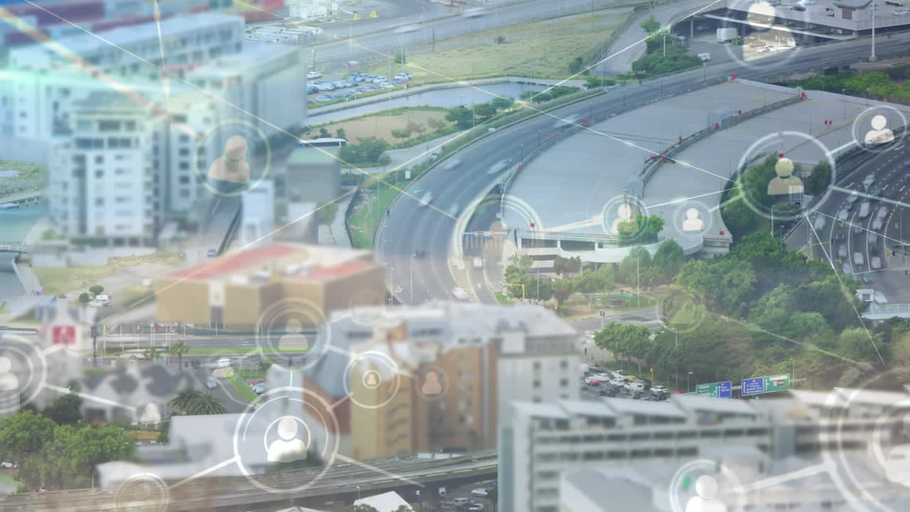 도시 풍경에 대한 연결 네트워크의 애니메이션