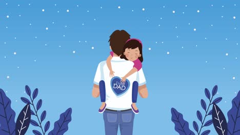 feliz día del padre tarjeta de letras con el papá abrazando a la hija