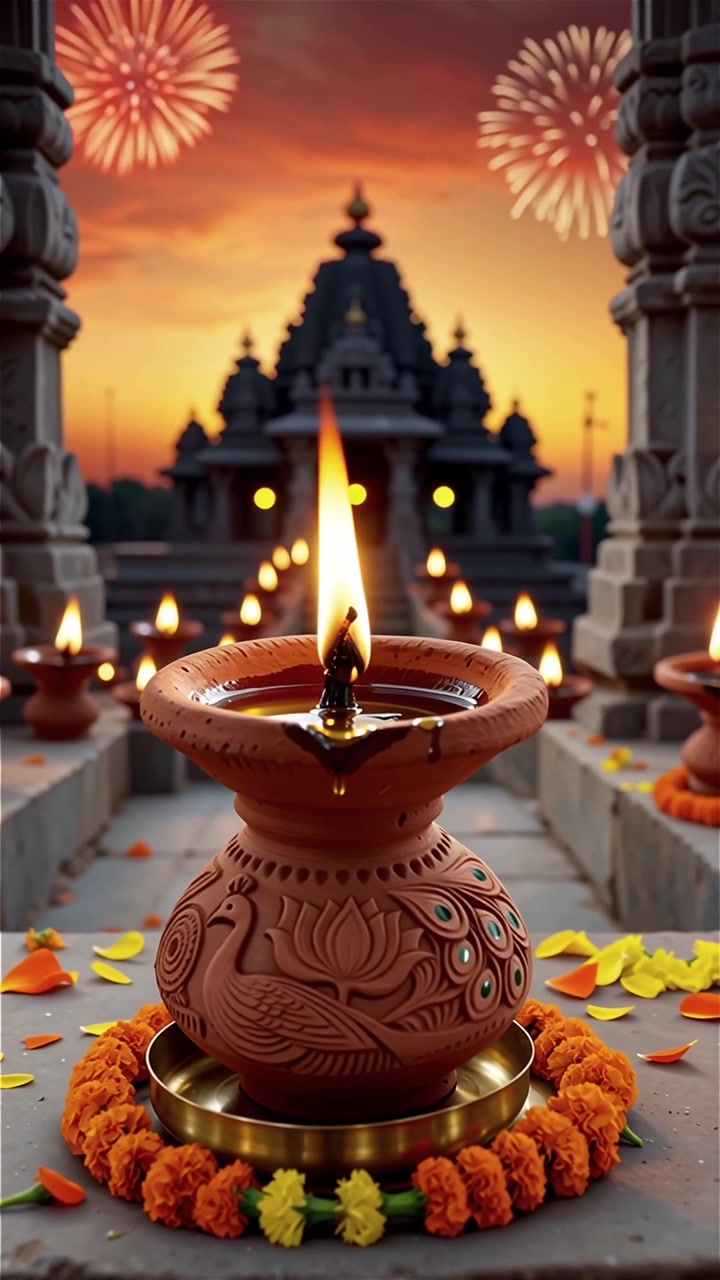 Diwali Festival Background with Lanterns and Traditional Diyas Decorations