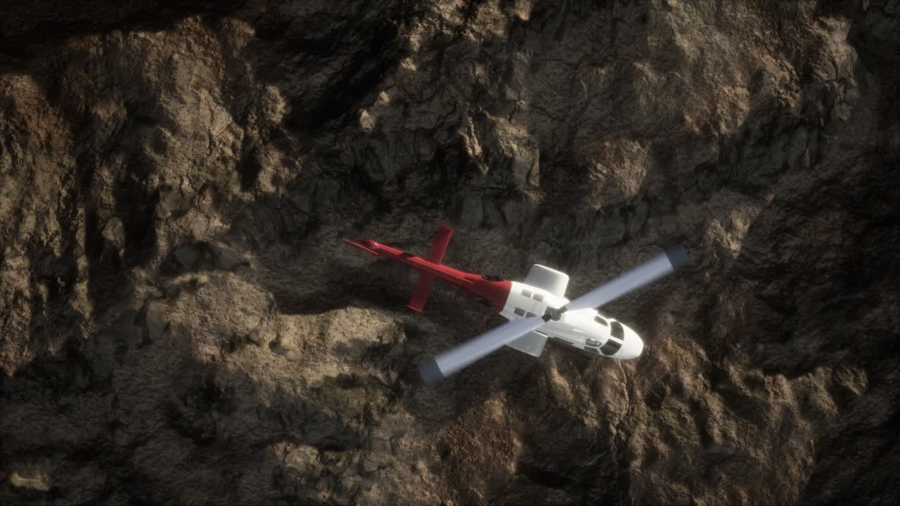 바위 사막 위 의 느린 움직임 의 헬리 ⁇ 터