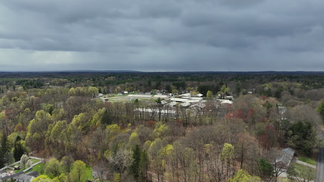 Drone view of horse training facility in Saratoga Springs New York