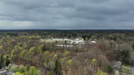 drone view of horse training facility in saratoga springs new york