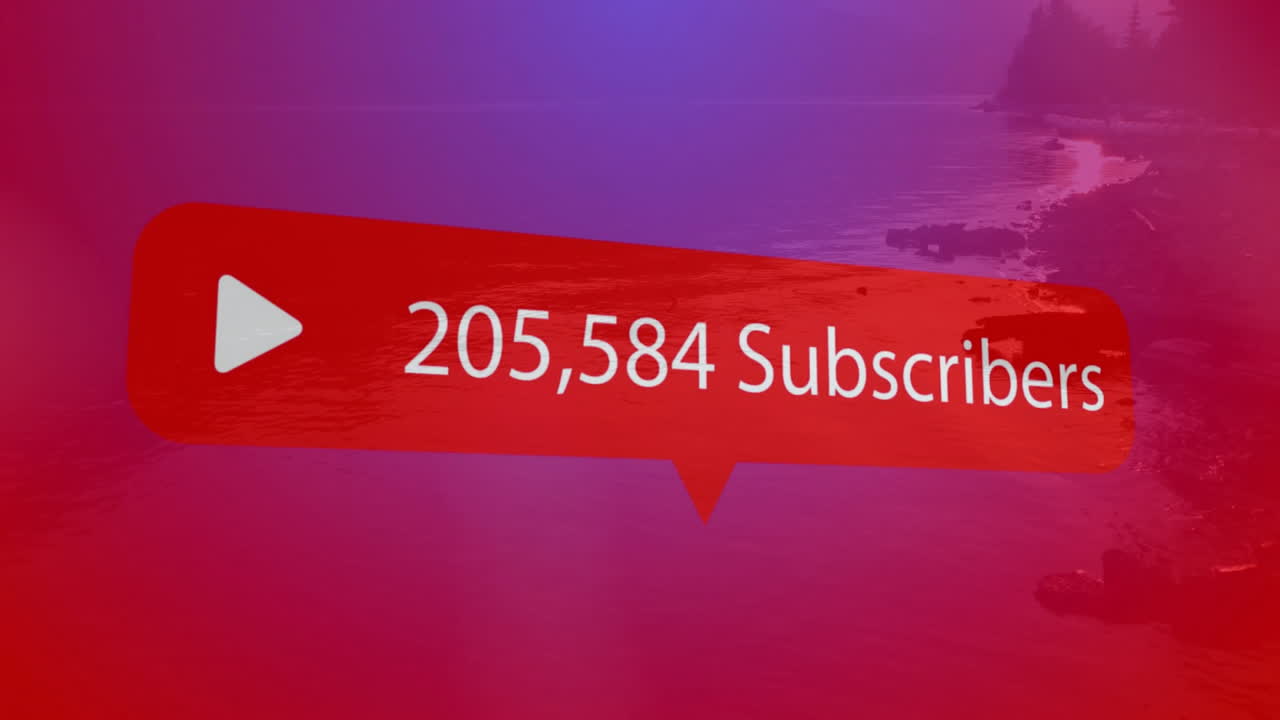 Subscribe overlay bubble showing 152915 subscribers over coastal gradient backdrop with play icon