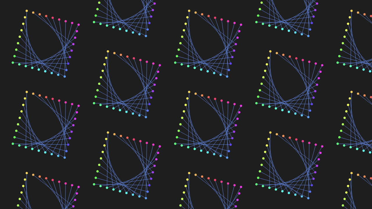 네온 점과 선이 있는 무지개 사각형 미래형 패턴 1