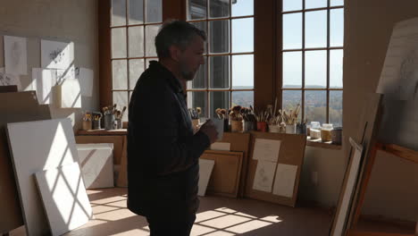 artist in his studio with a view