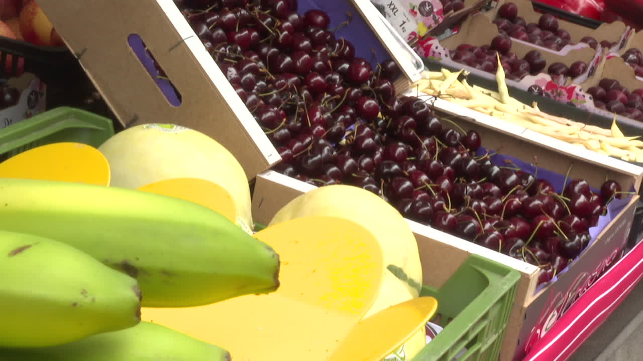 시장 에서 신선 한 과일 과 채소