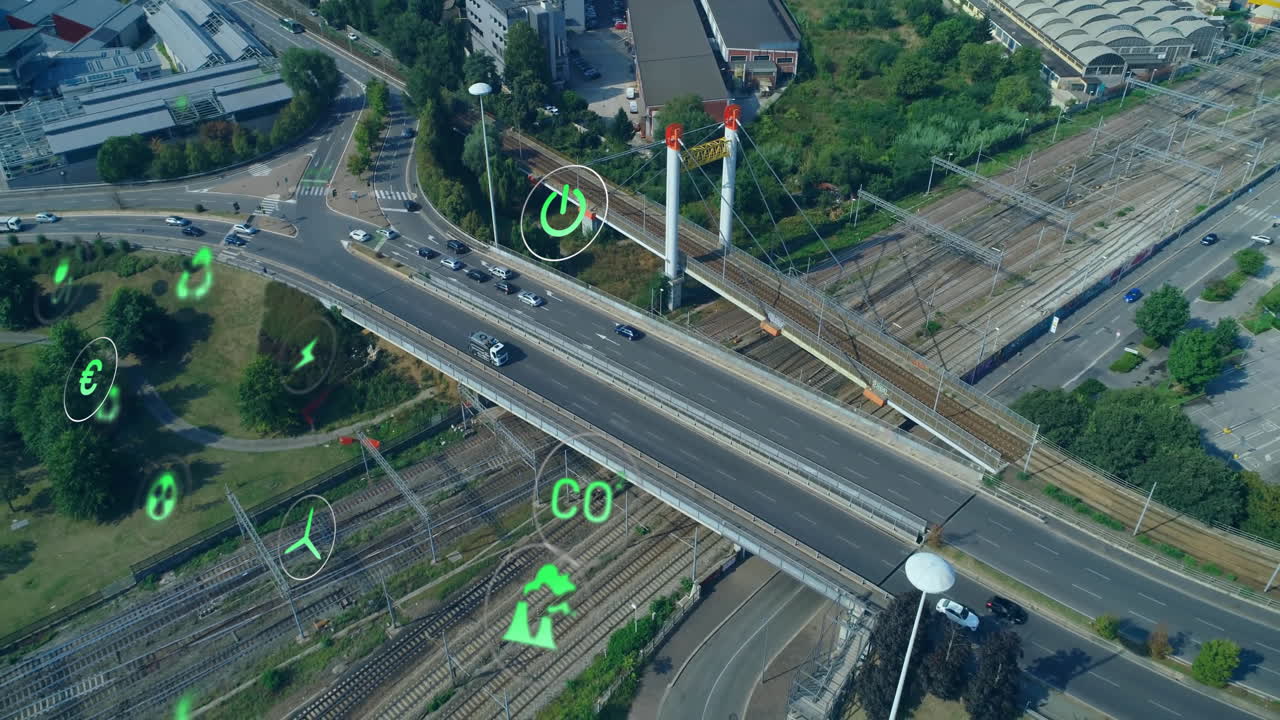 도시 풍경 위의 생태 아이콘 네트워크의 애니메이션