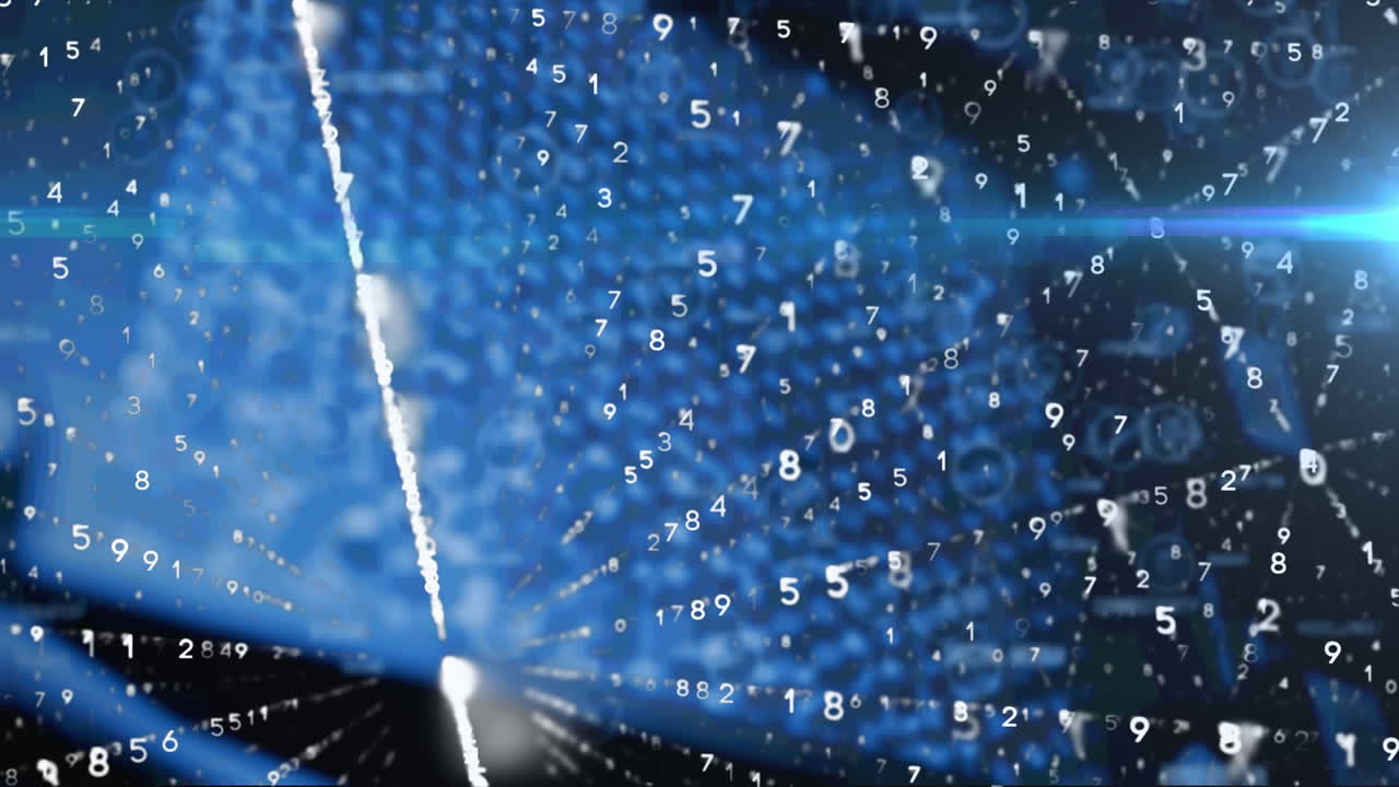 анимация цифр, меняющихся над светящимися синими огнями