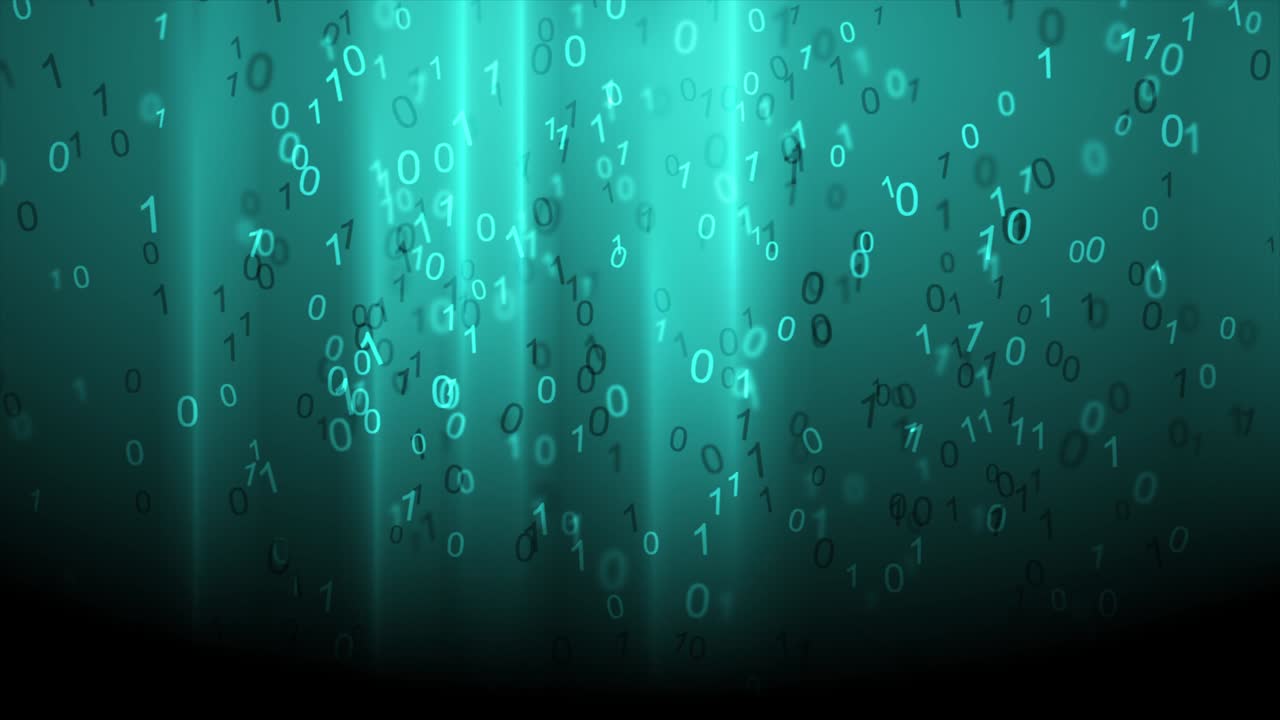 Glowing turquoise binary code numbers abstract technology motion background
