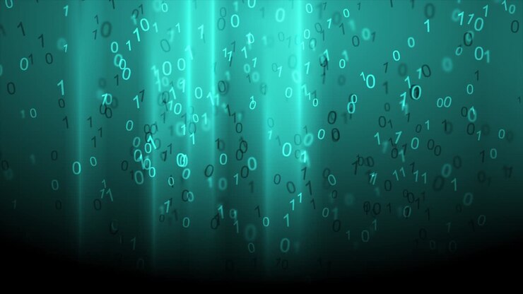 Glowing turquoise binary code numbers abstract technology motion background