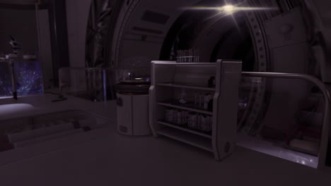 futuristic lab with advanced scientific equipment and storage