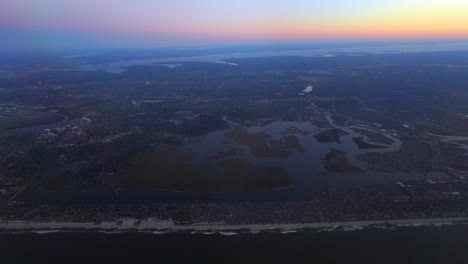 aerial view of long island coastline at sunset