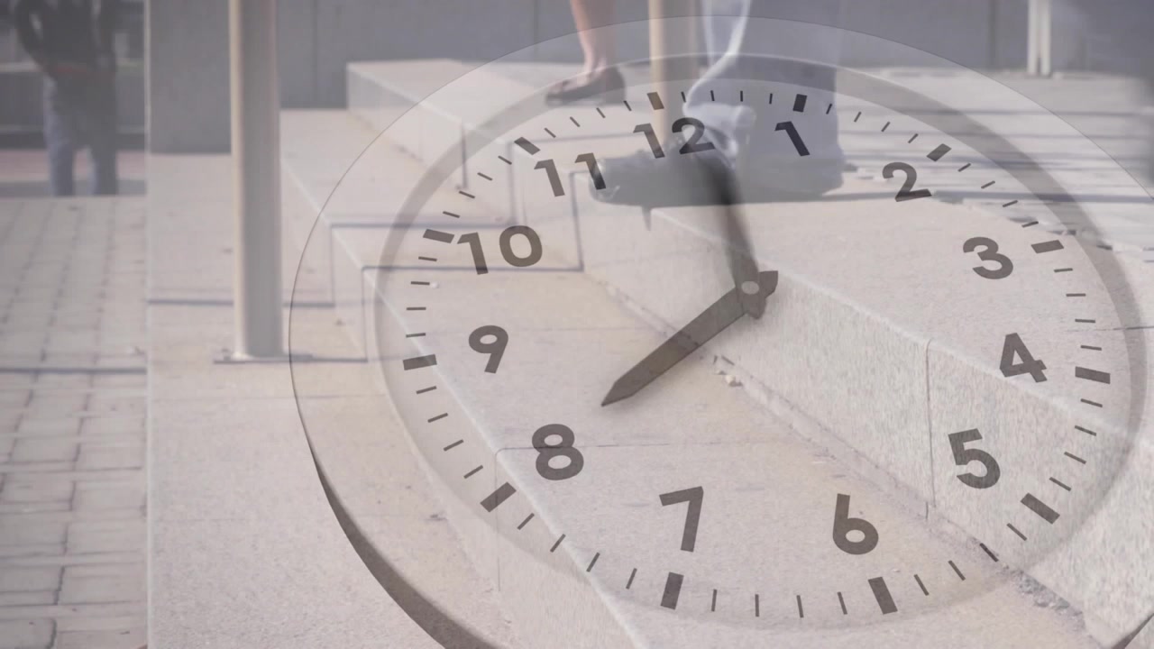 Time Lapse of People Walking on Stairs with Clock Overlay