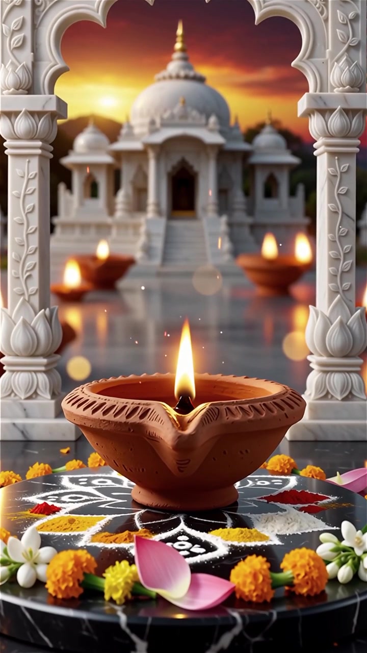 Sfondo del Festival Diwali con lanterne e decorazioni tradizionali Diyas.