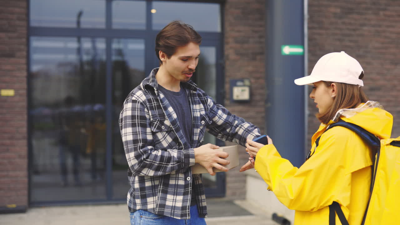Delivery Person Giving Package to Customer