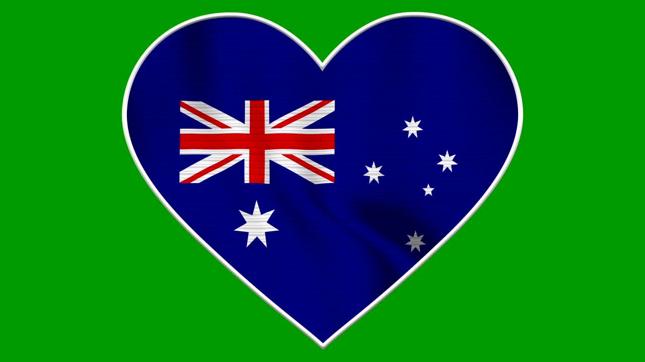 Australia Heart Love Flag Loop - Realistic 4K flag waving in the wind. Seamless loop with highly detailed fabric texture