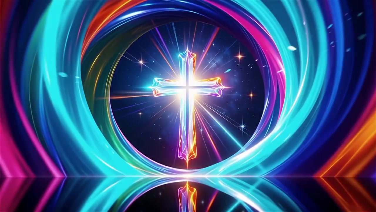 Croce Cristiana Luce Celestiale Sfondo per il Culto.