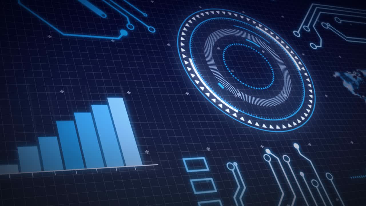 animación del escaneo del alcance, los elementos del procesador y el procesamiento de datos en la red