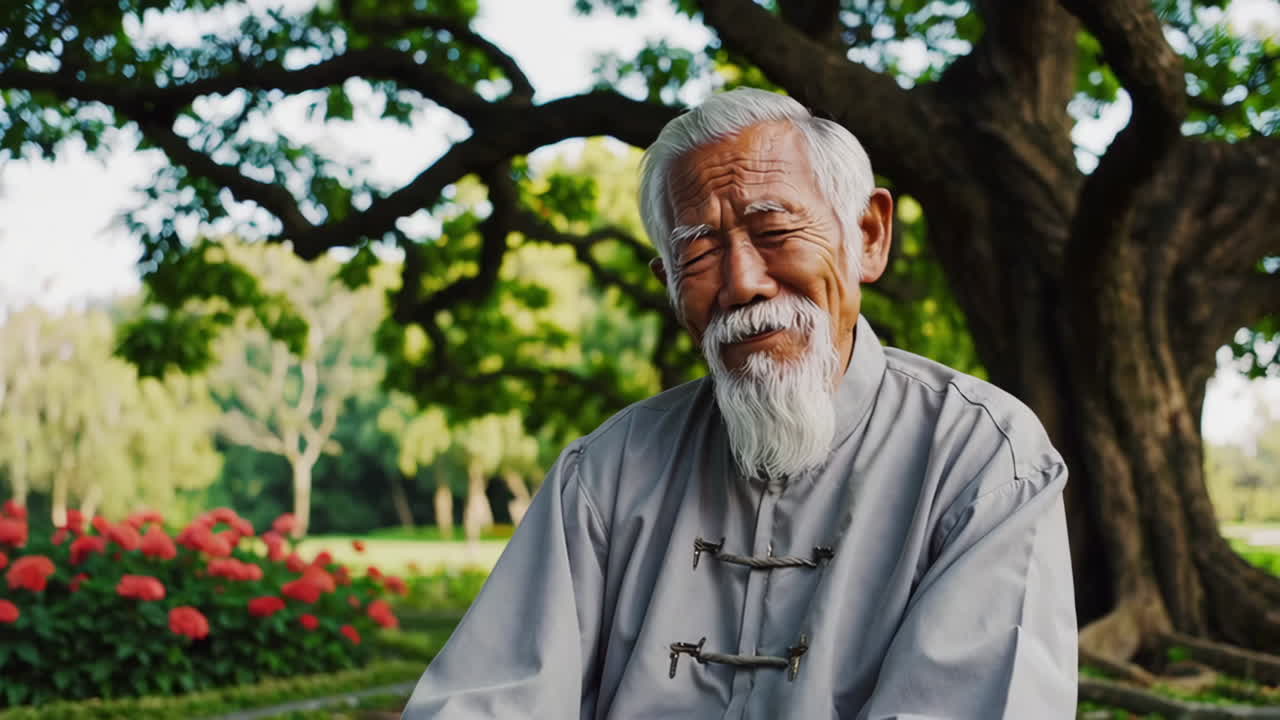Senior Asian Man in a Park