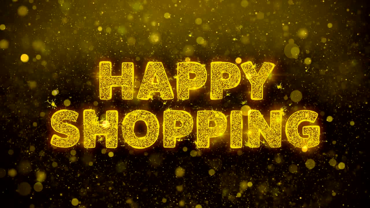 황금 반이는 반이는 입자 애니메이션에 대한 행복한 쇼핑 텍스트